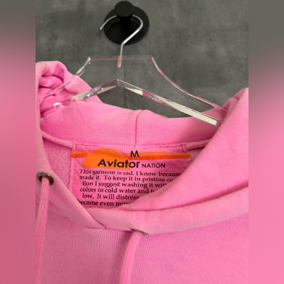 AVIATOR NATION LOGO PULLOVER RELAXED HOODIE - NEON PINK B3294 - Picture 4 of 5